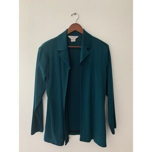 Exclusively Misook Open Cardigan Jacket Teal M Korea Shoulder Pads Luxe